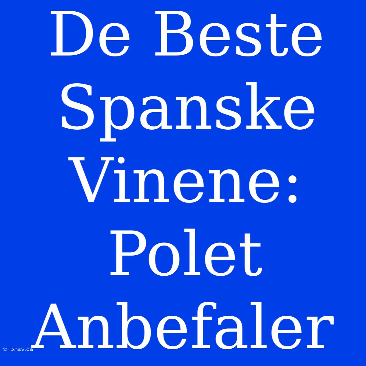 De Beste Spanske Vinene: Polet Anbefaler