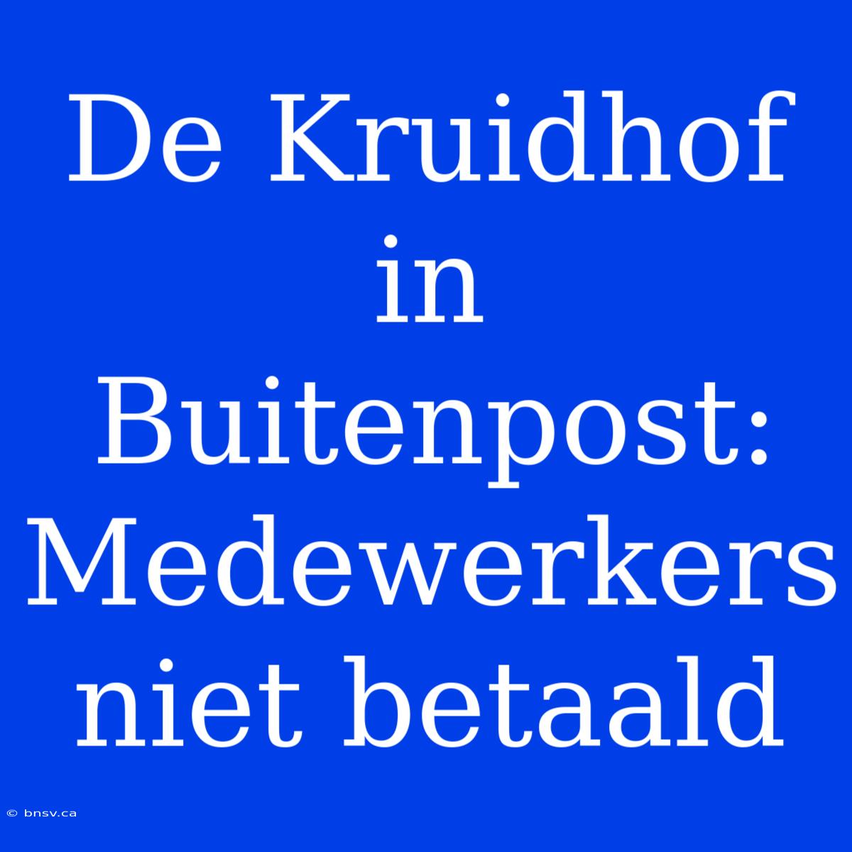 De Kruidhof In Buitenpost: Medewerkers Niet Betaald