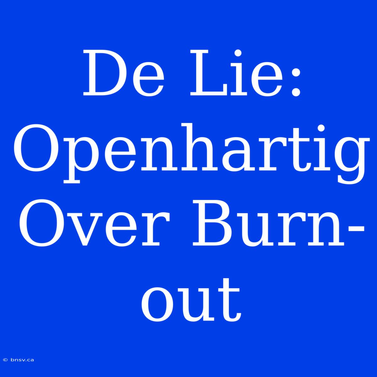 De Lie: Openhartig Over Burn-out