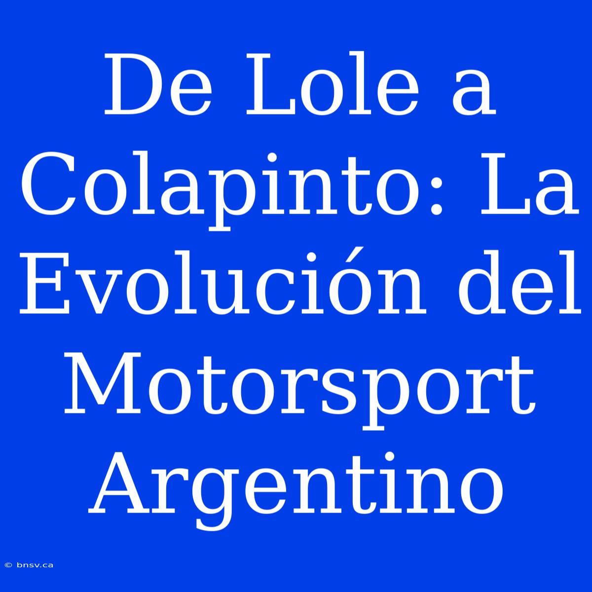 De Lole A Colapinto: La Evolución Del Motorsport Argentino