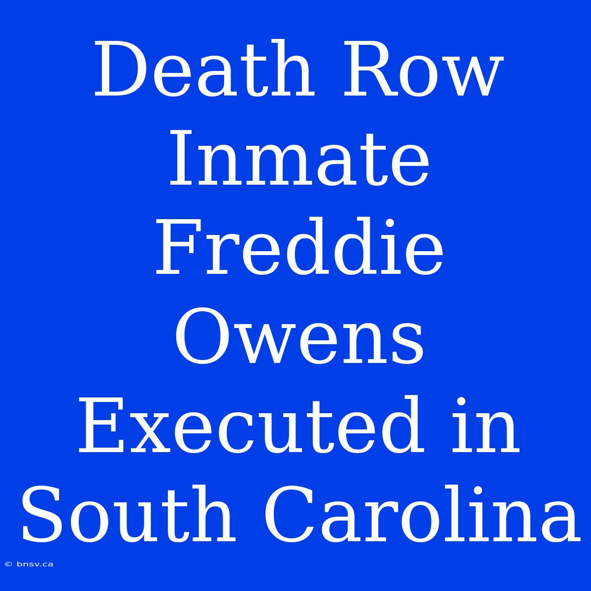 Death Row Inmate Freddie Owens Executed In South Carolina