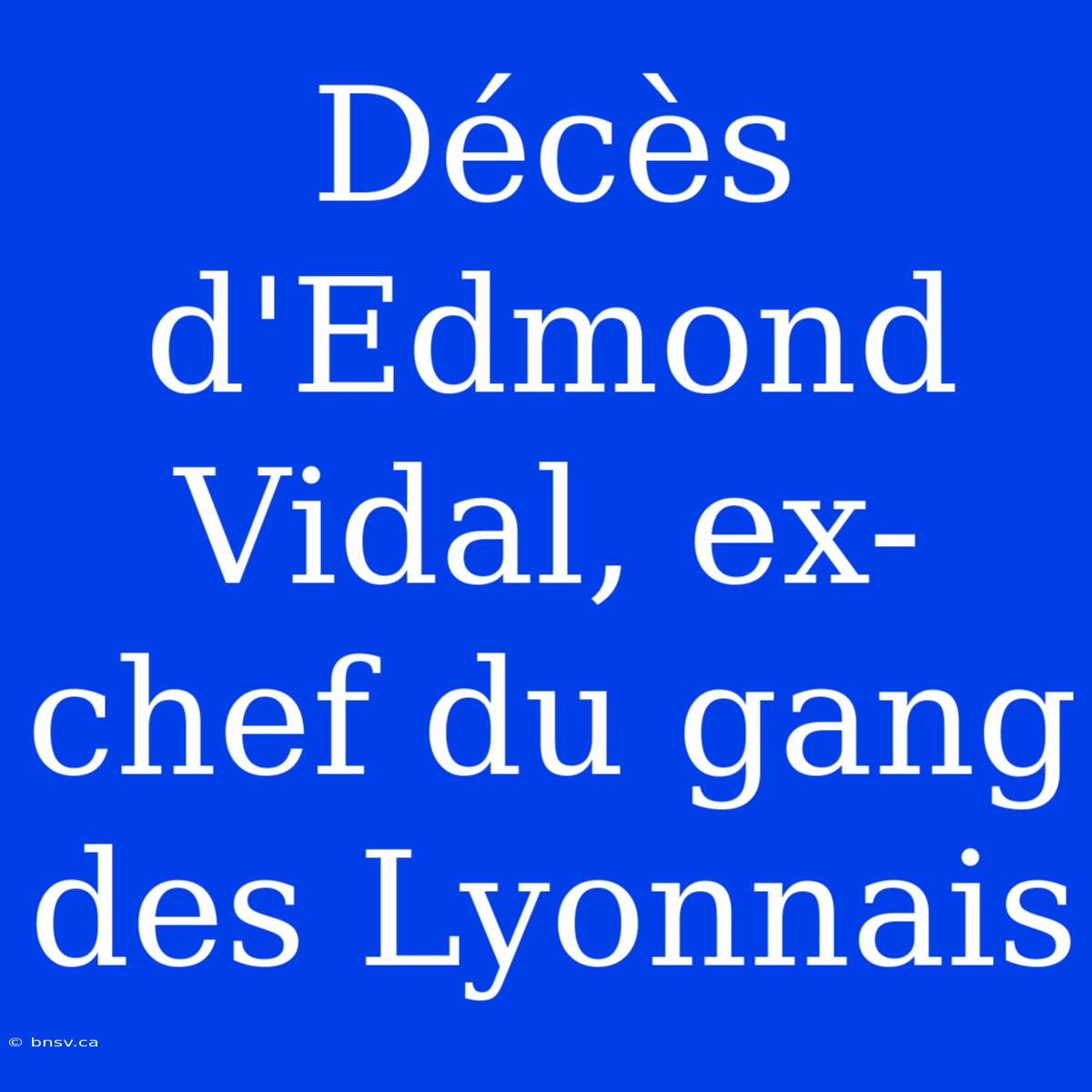 Décès D'Edmond Vidal, Ex-chef Du Gang Des Lyonnais