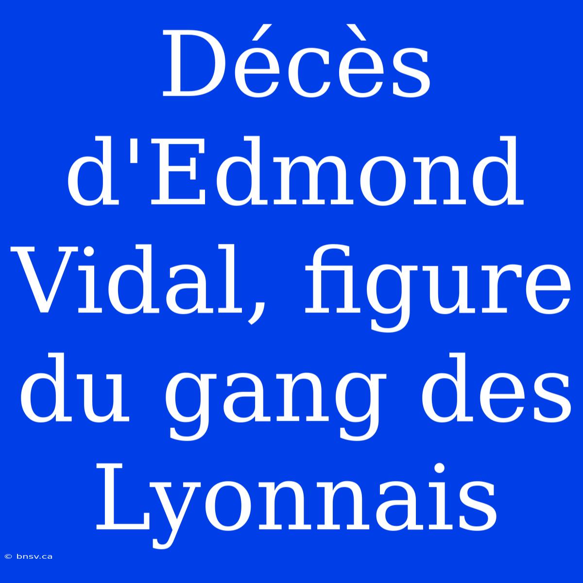 Décès D'Edmond Vidal, Figure Du Gang Des Lyonnais