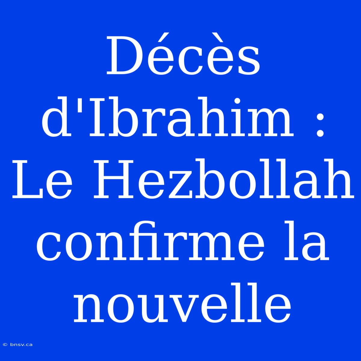 Décès D'Ibrahim : Le Hezbollah Confirme La Nouvelle