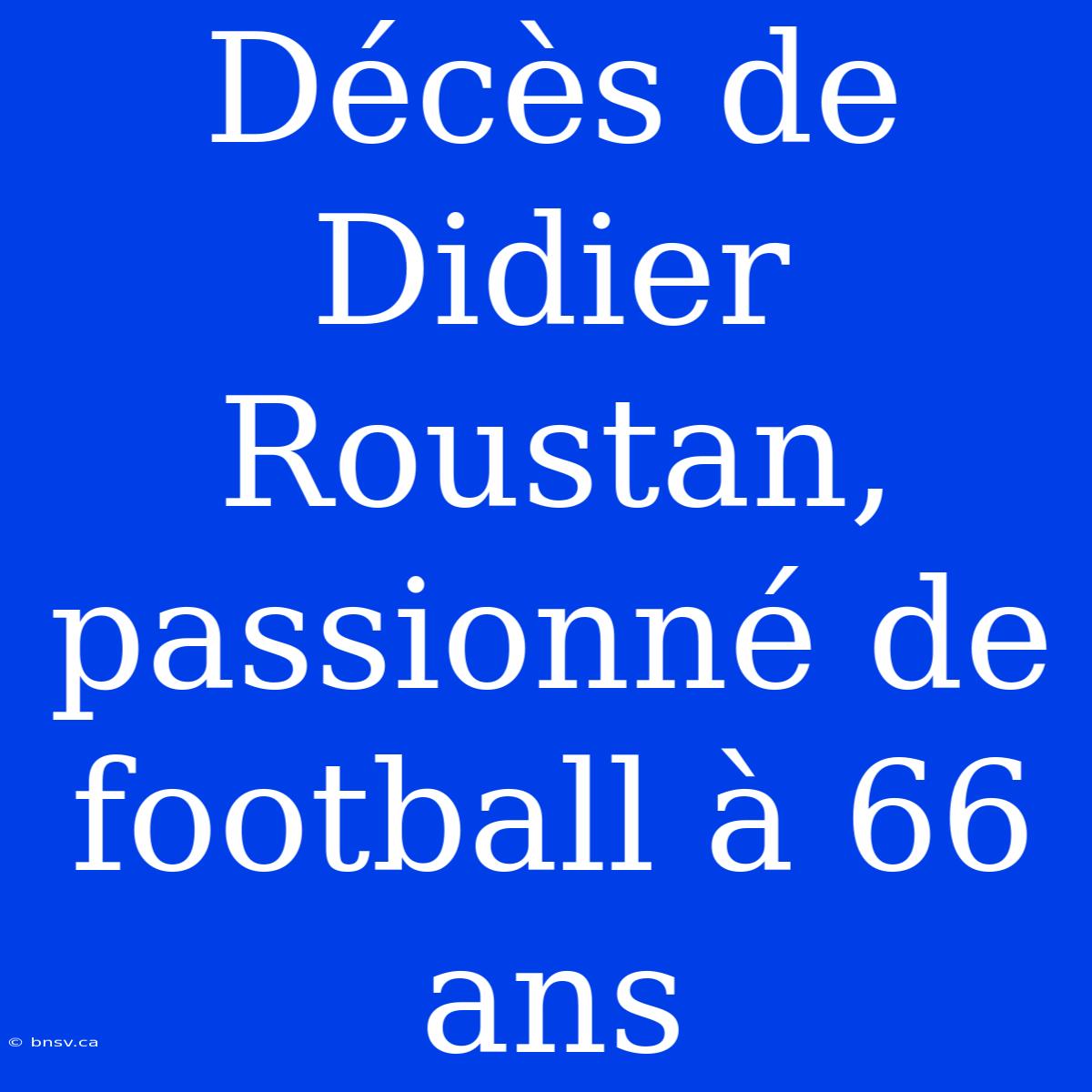 Décès De Didier Roustan, Passionné De Football À 66 Ans