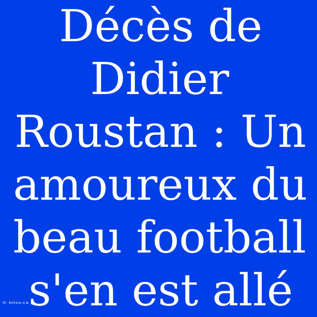 Décès De Didier Roustan : Un Amoureux Du Beau Football S'en Est Allé