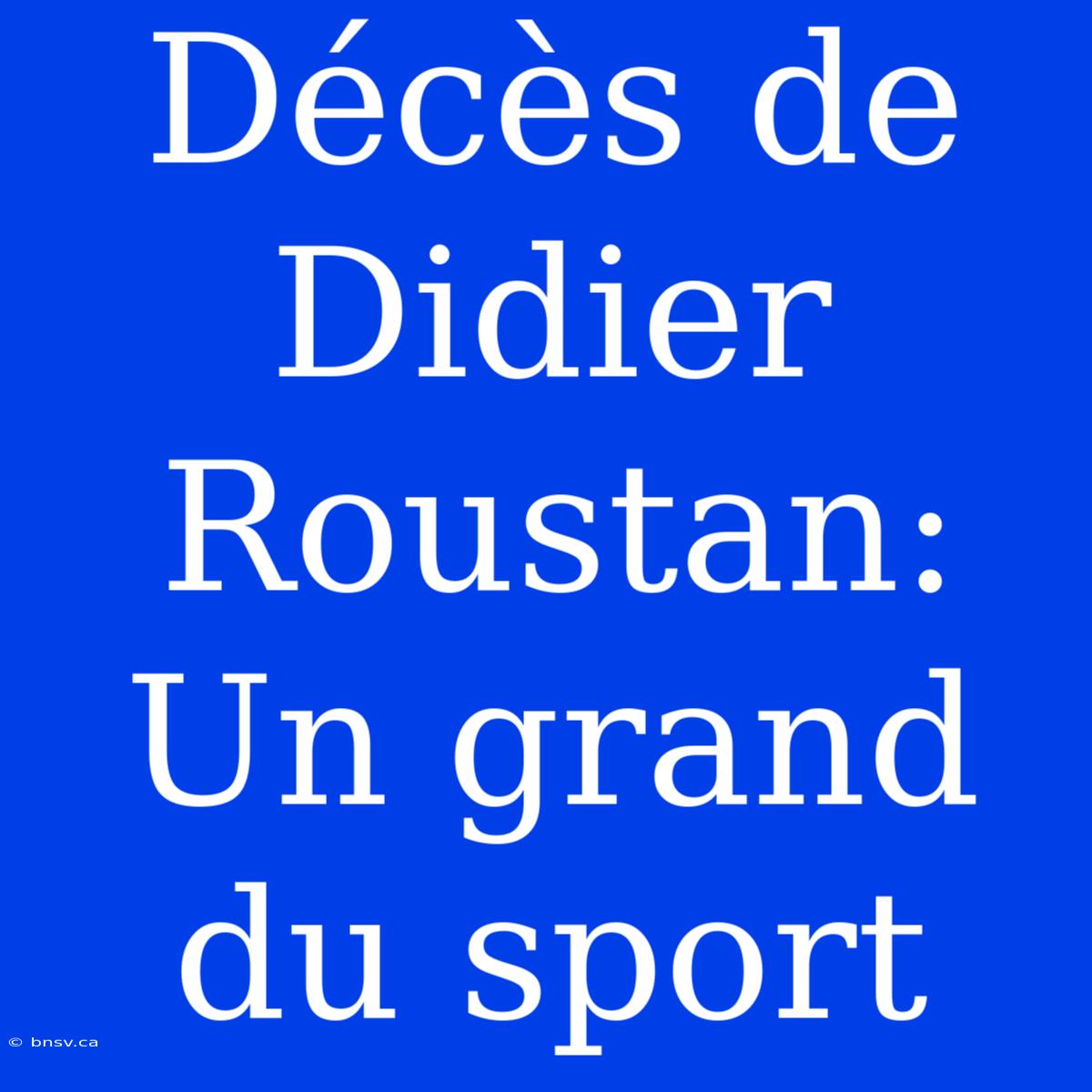 Décès De Didier Roustan: Un Grand Du Sport