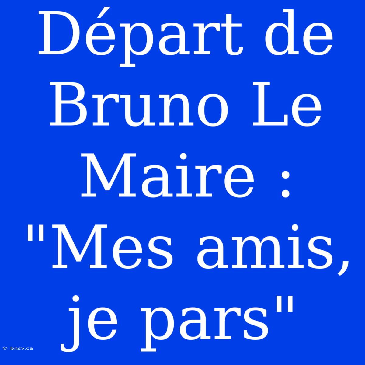 Départ De Bruno Le Maire : 