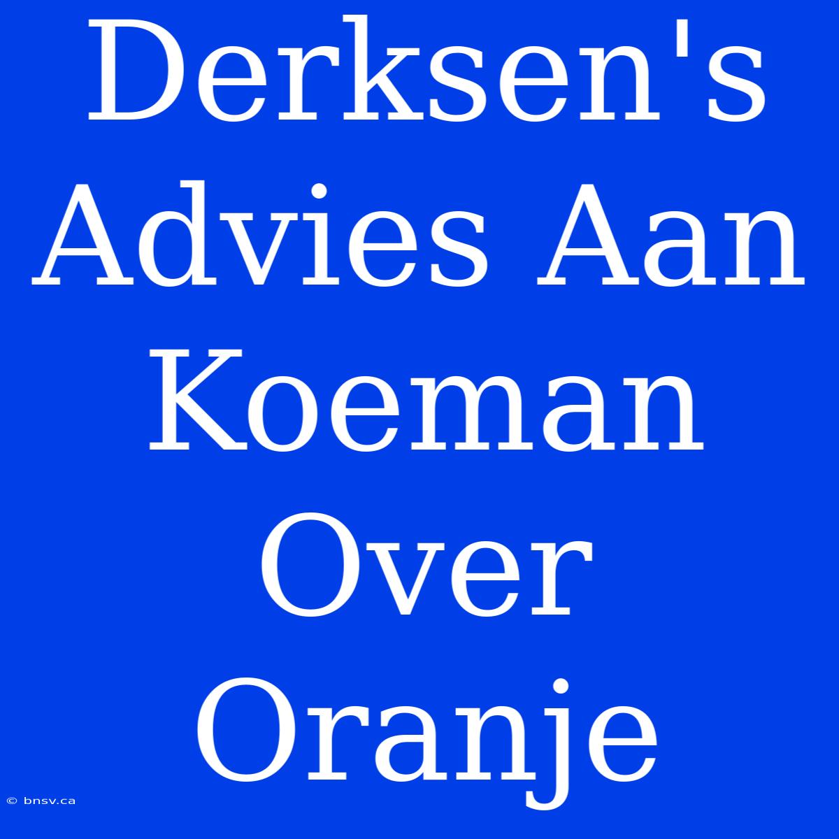 Derksen's Advies Aan Koeman Over Oranje