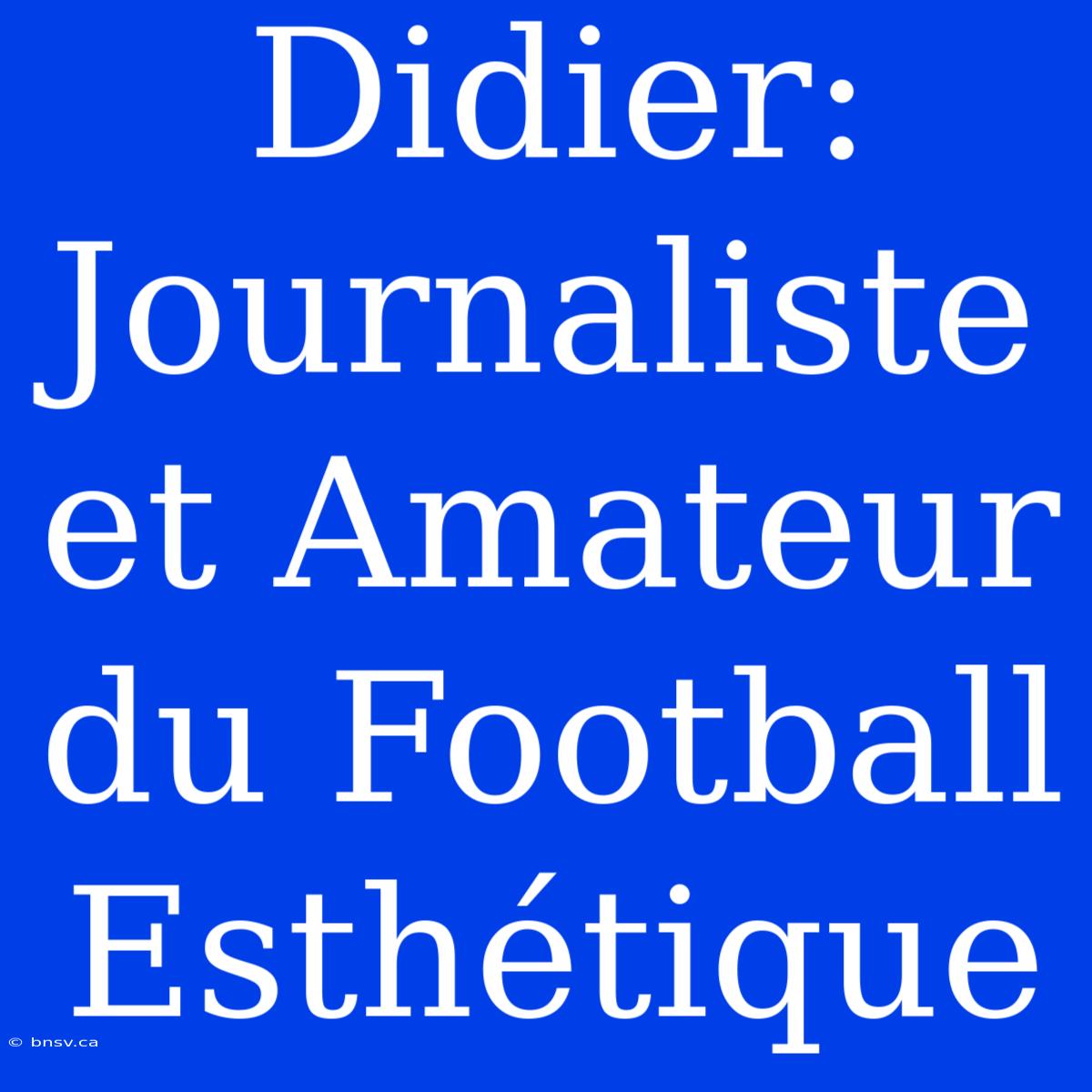 Didier: Journaliste Et Amateur Du Football Esthétique