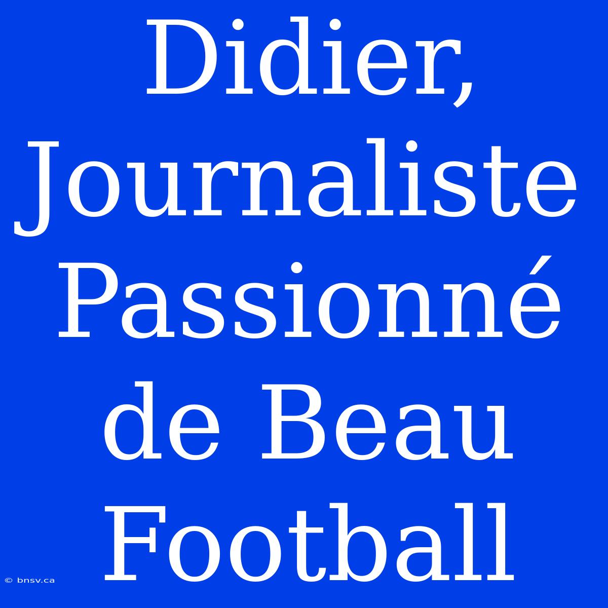 Didier, Journaliste Passionné De Beau Football