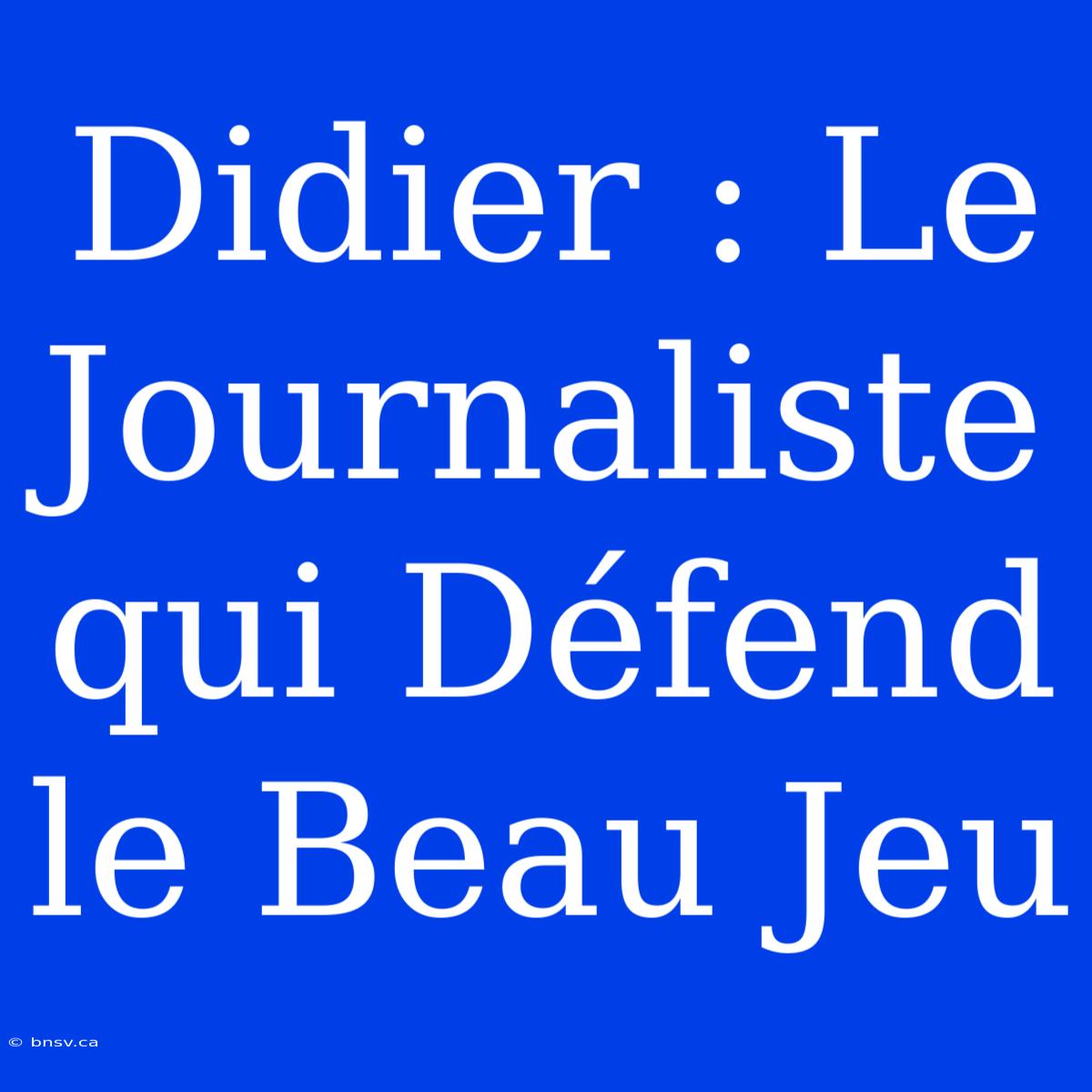 Didier : Le Journaliste Qui Défend Le Beau Jeu