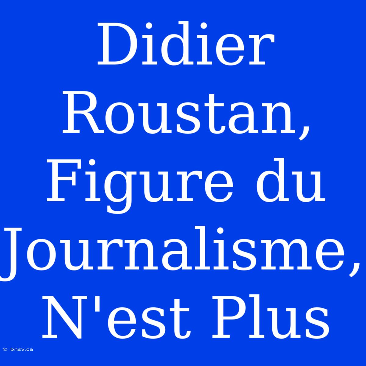 Didier Roustan, Figure Du Journalisme, N'est Plus