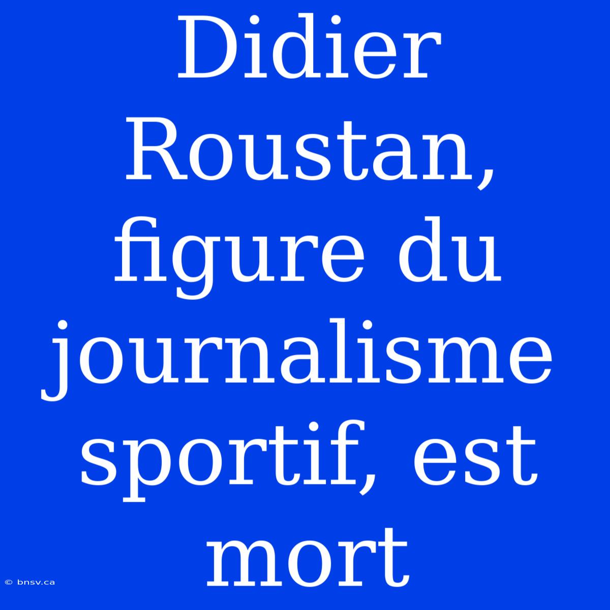 Didier Roustan, Figure Du Journalisme Sportif, Est Mort