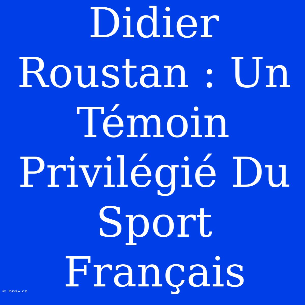 Didier Roustan : Un Témoin Privilégié Du Sport Français