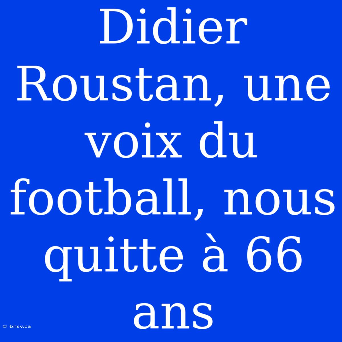 Didier Roustan, Une Voix Du Football, Nous Quitte À 66 Ans