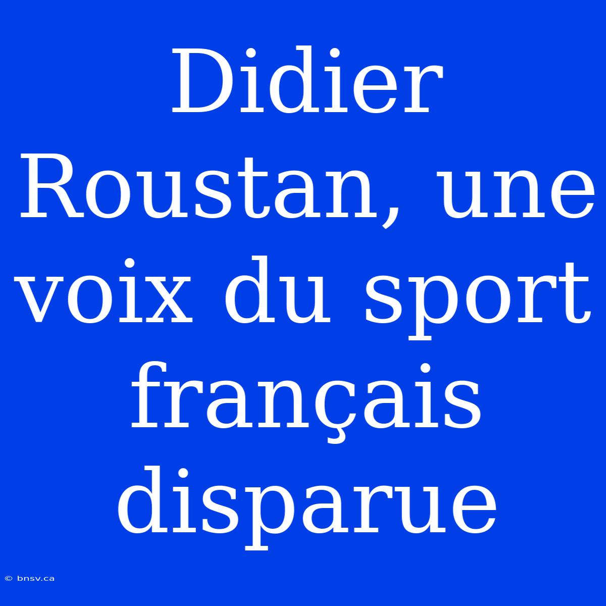 Didier Roustan, Une Voix Du Sport Français Disparue