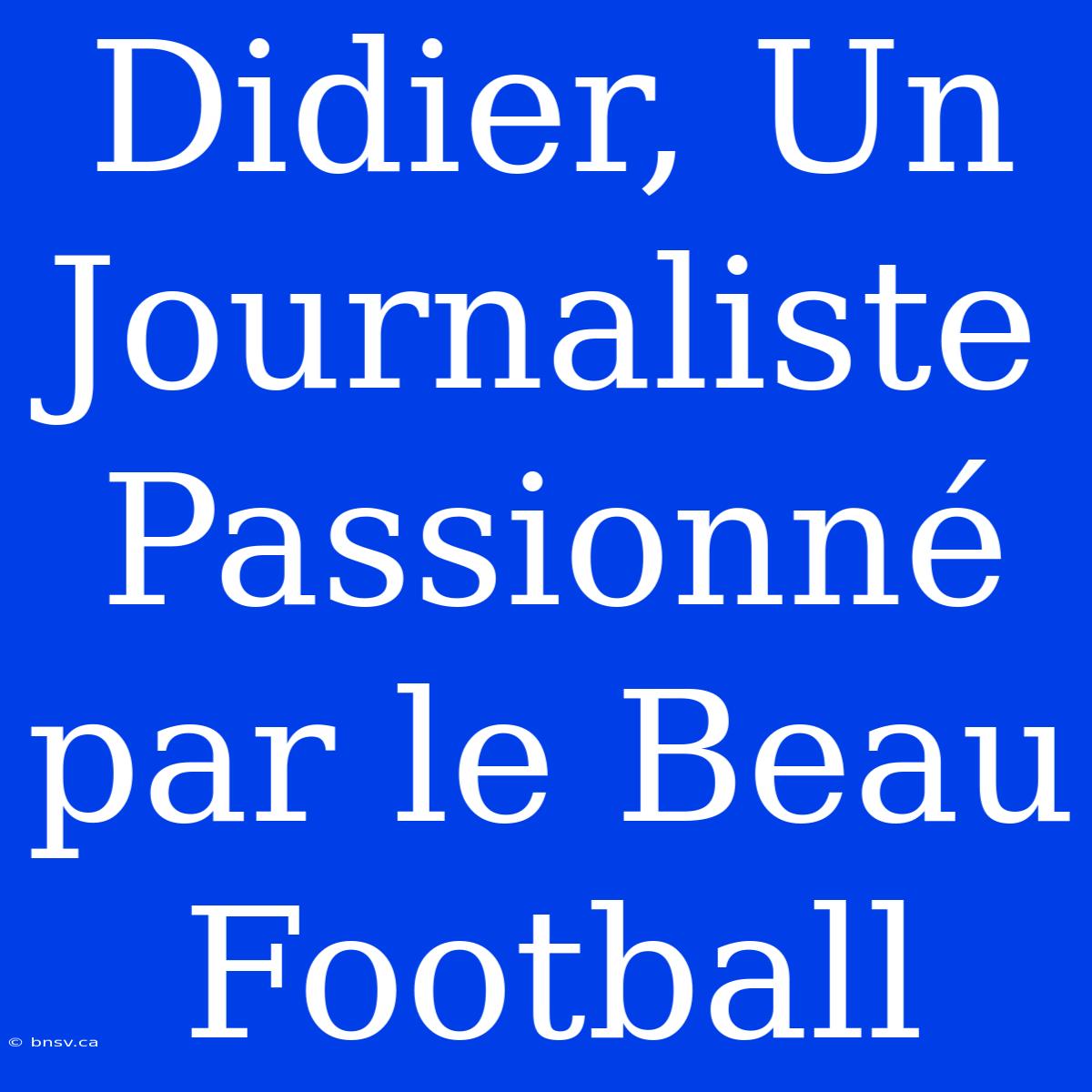 Didier, Un Journaliste Passionné Par Le Beau Football