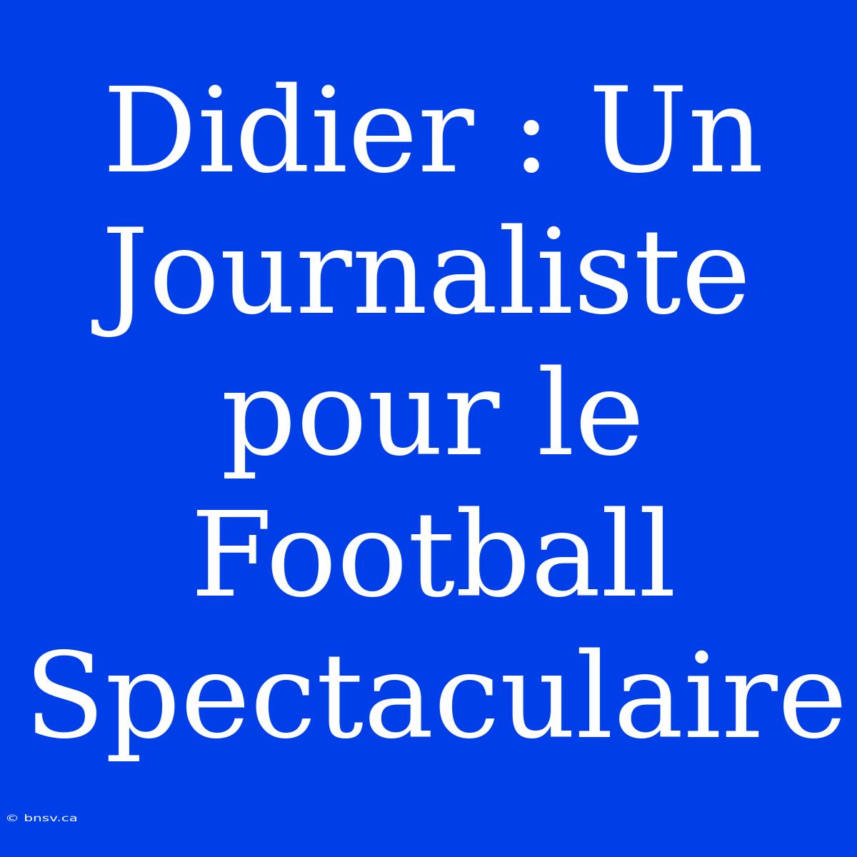 Didier : Un Journaliste Pour Le Football Spectaculaire