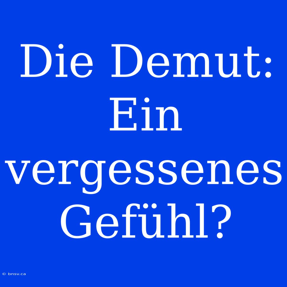 Die Demut: Ein Vergessenes Gefühl?