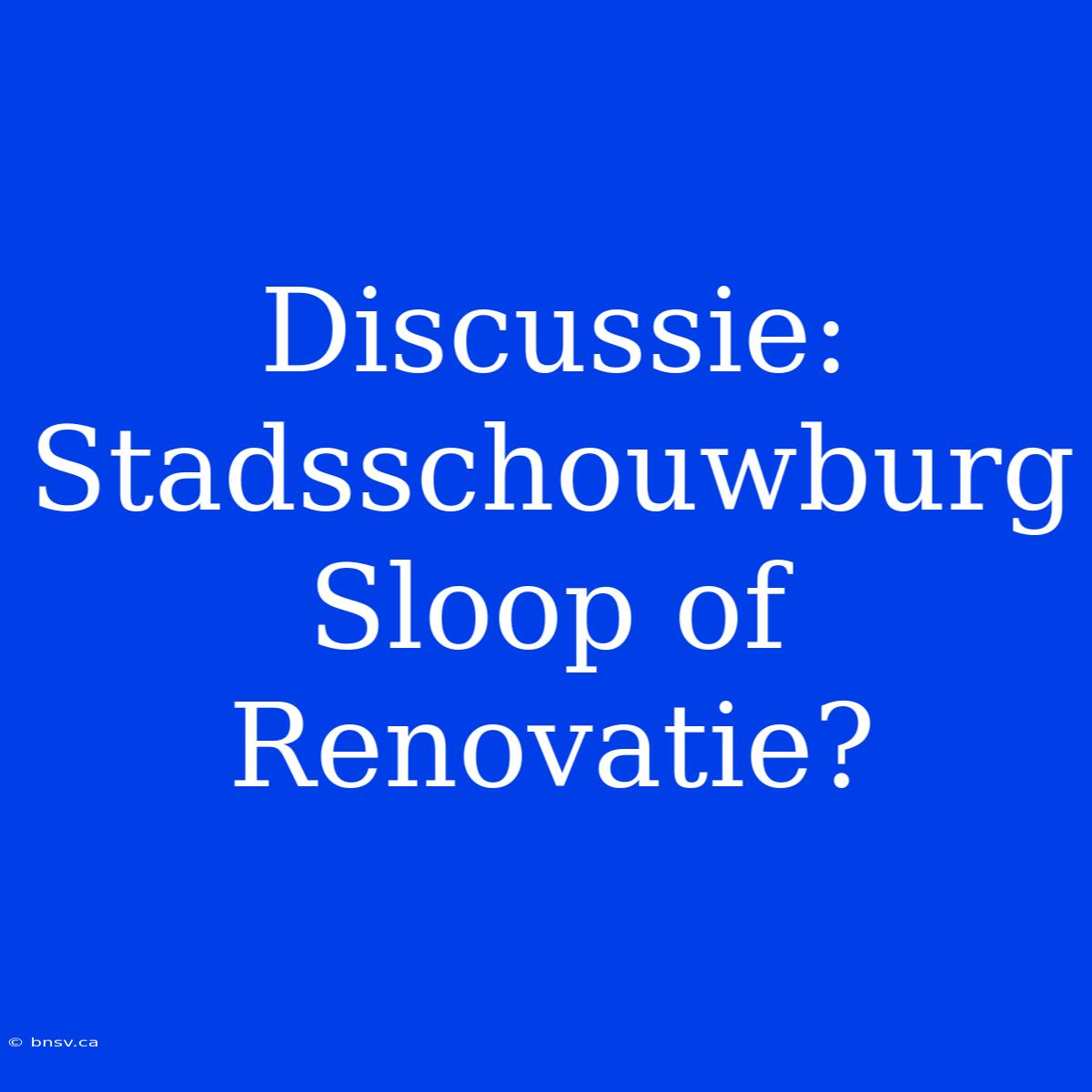 Discussie: Stadsschouwburg Sloop Of Renovatie?