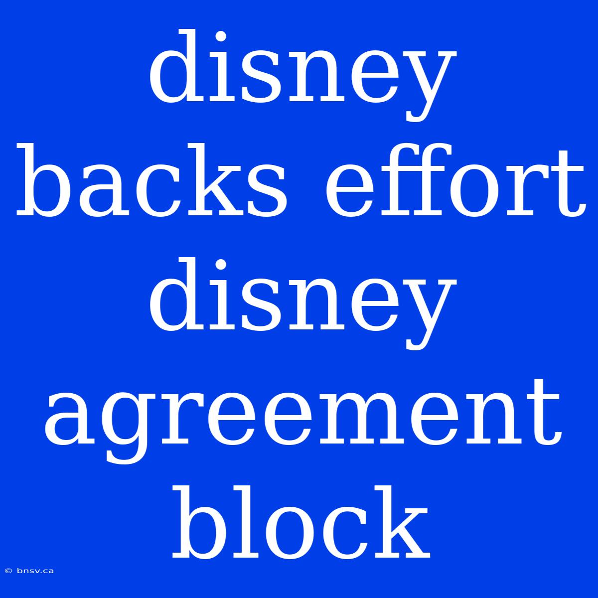 Disney Backs Effort Disney Agreement Block