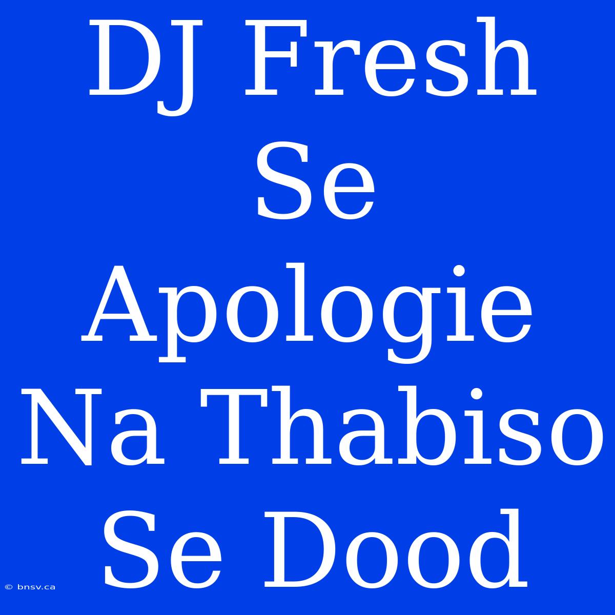 DJ Fresh Se Apologie Na Thabiso Se Dood