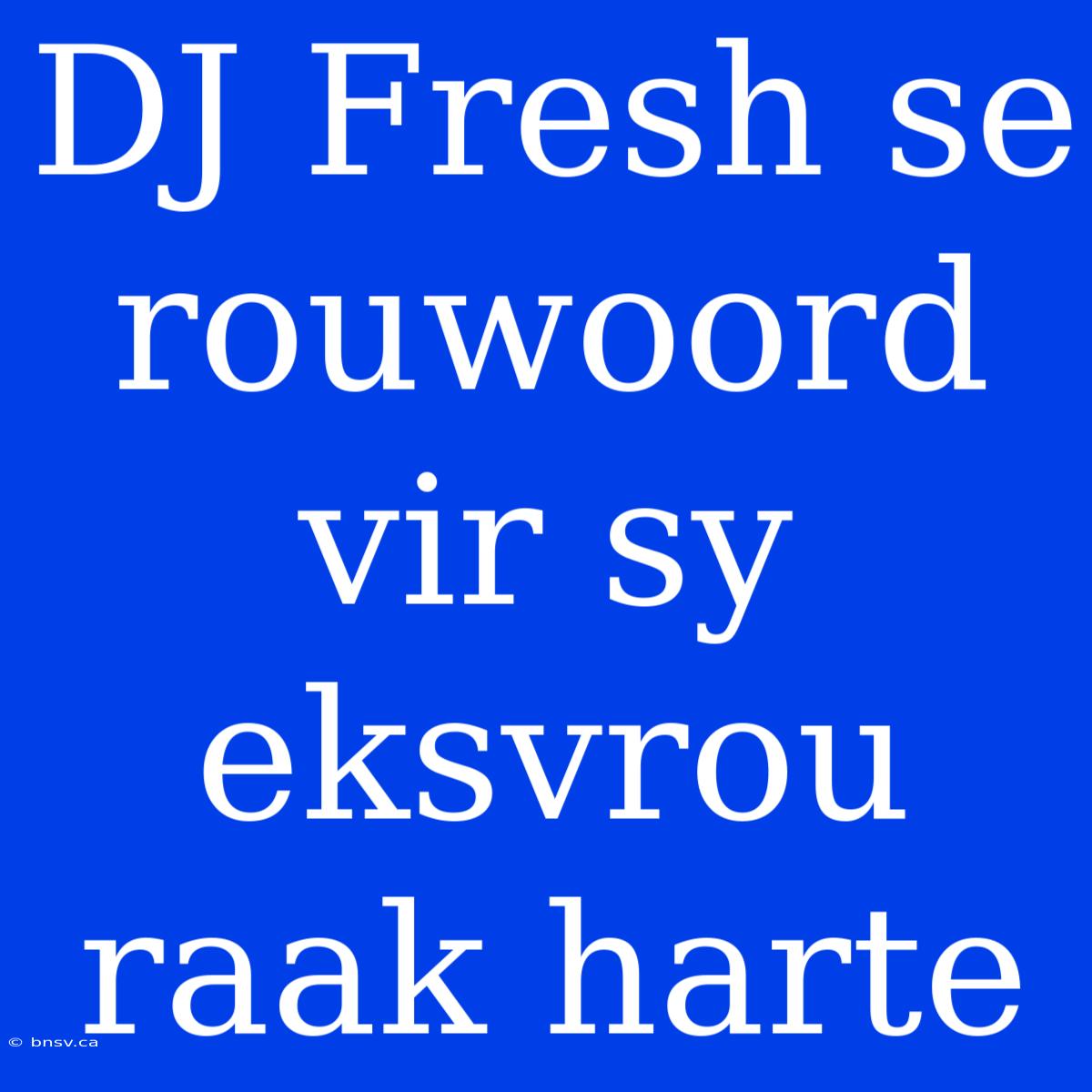 DJ Fresh Se Rouwoord Vir Sy Eksvrou Raak Harte