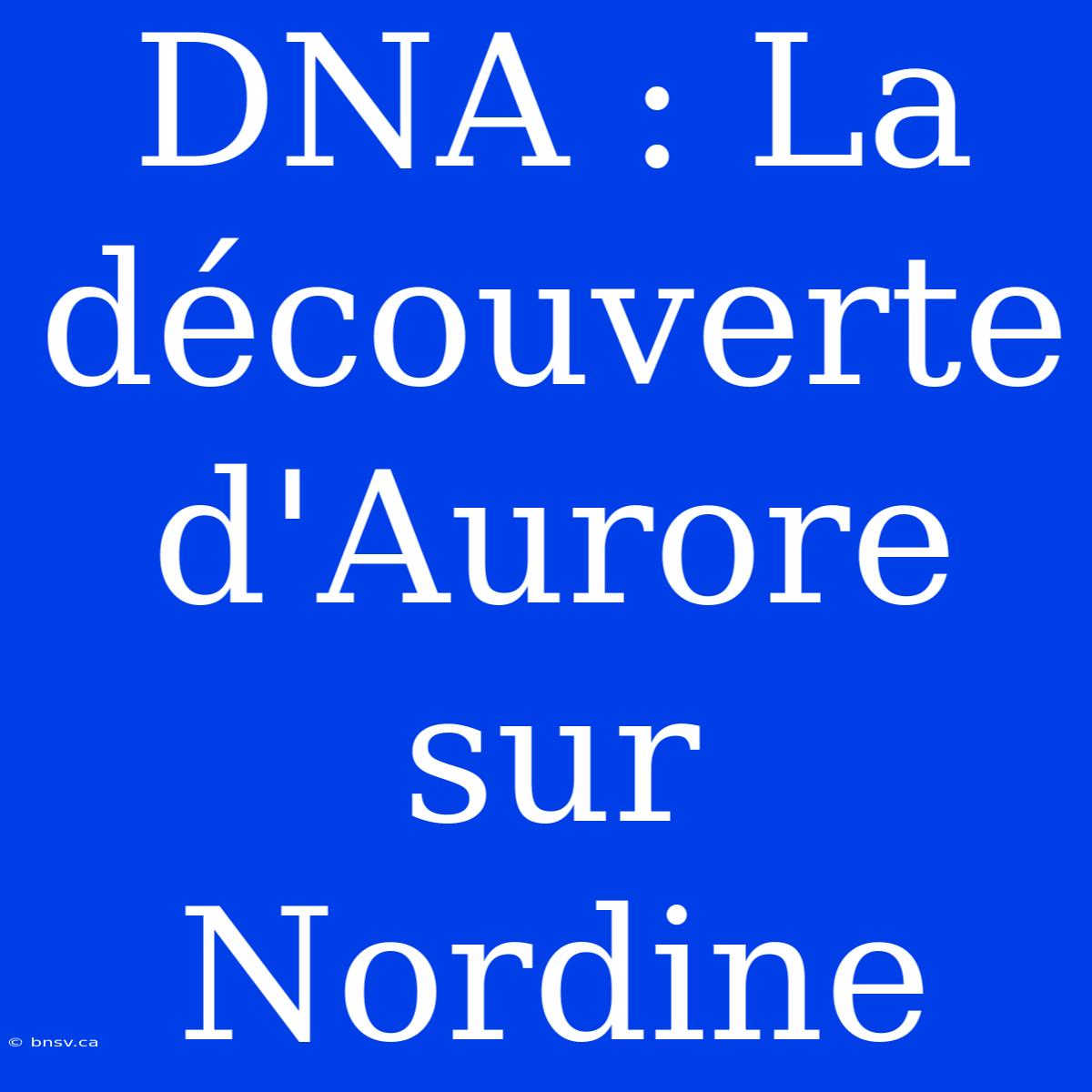 DNA : La Découverte D'Aurore Sur Nordine