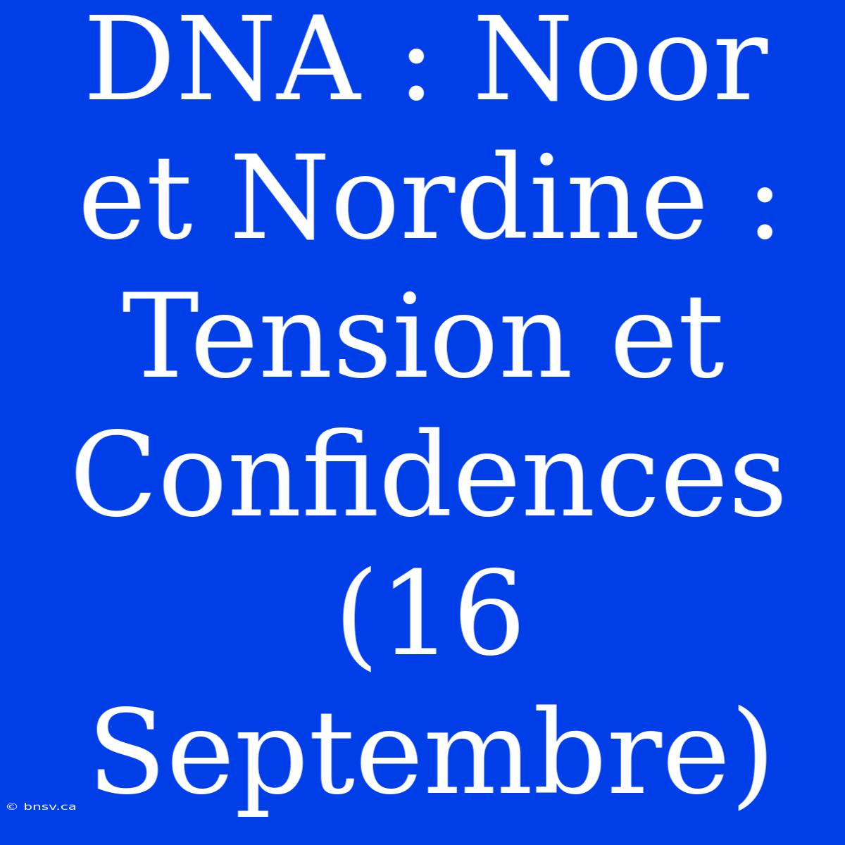 DNA : Noor Et Nordine : Tension Et Confidences (16 Septembre)