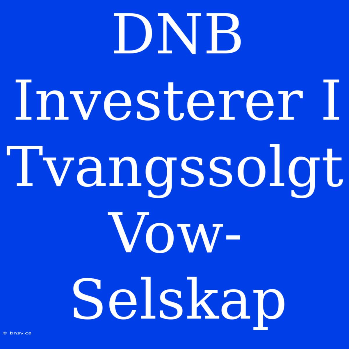 DNB Investerer I Tvangssolgt Vow-Selskap