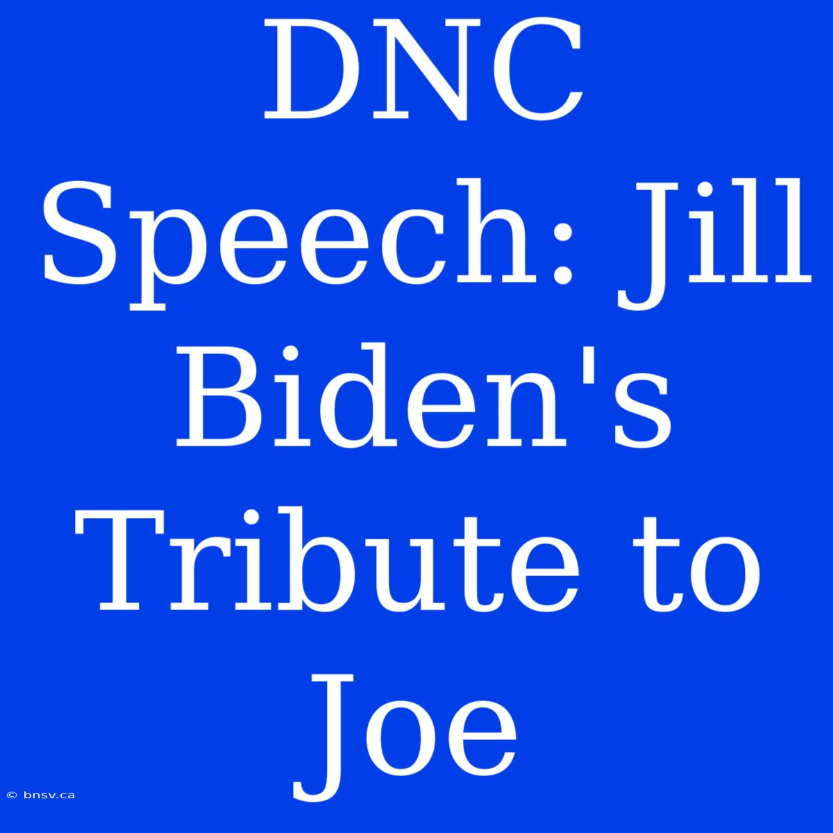 DNC Speech: Jill Biden's Tribute To Joe