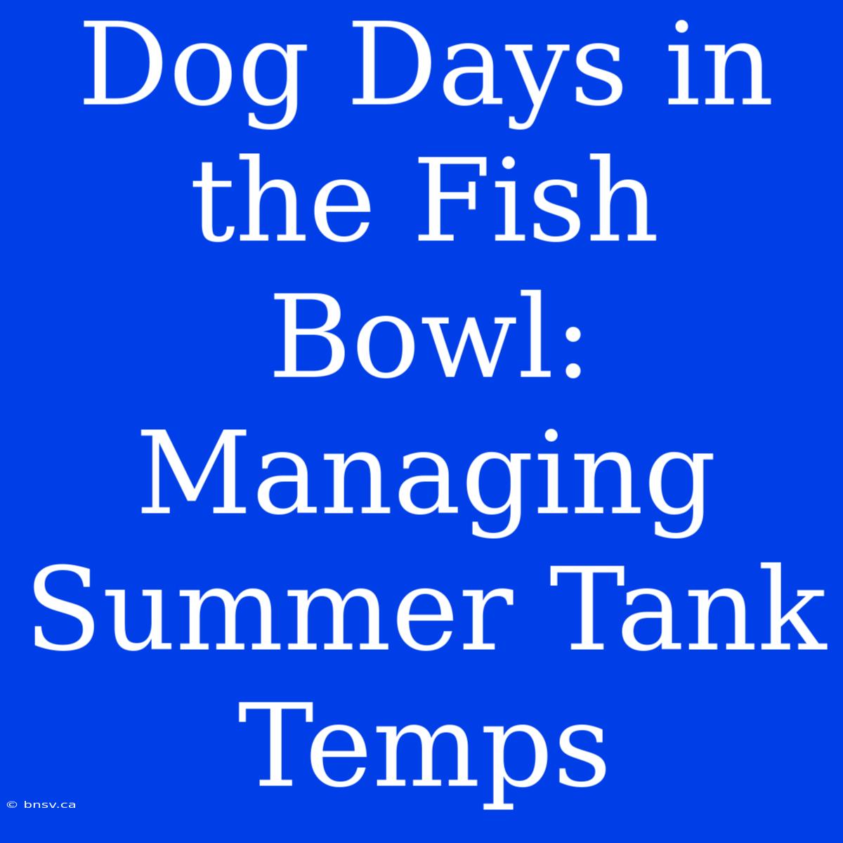 Dog Days In The Fish Bowl: Managing Summer Tank Temps