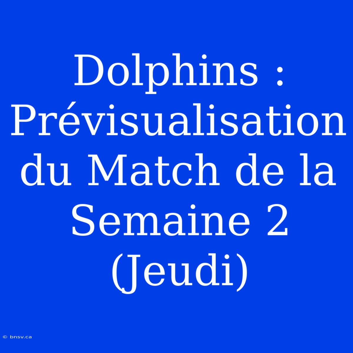 Dolphins : Prévisualisation Du Match De La Semaine 2 (Jeudi)