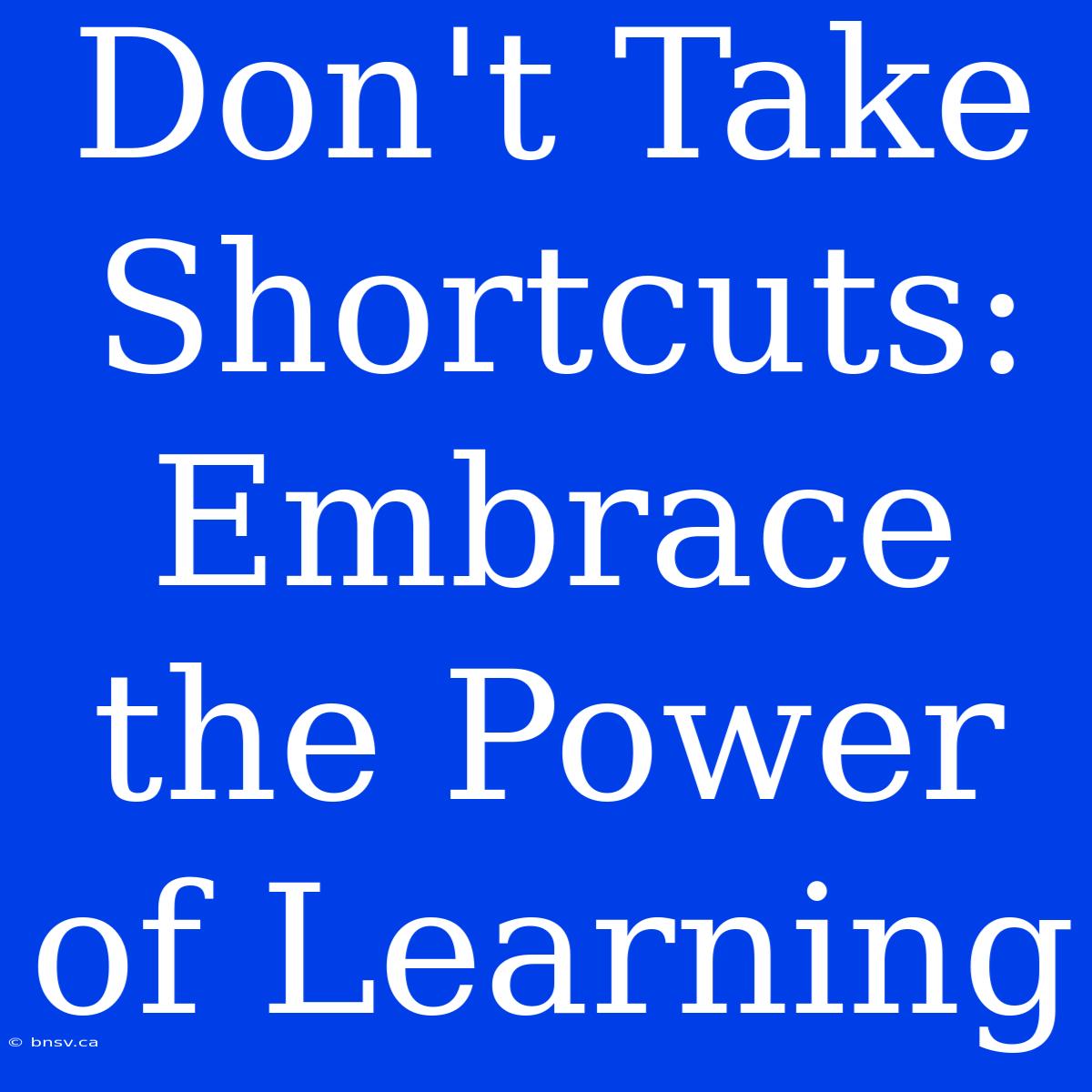 Don't Take Shortcuts: Embrace The Power Of Learning