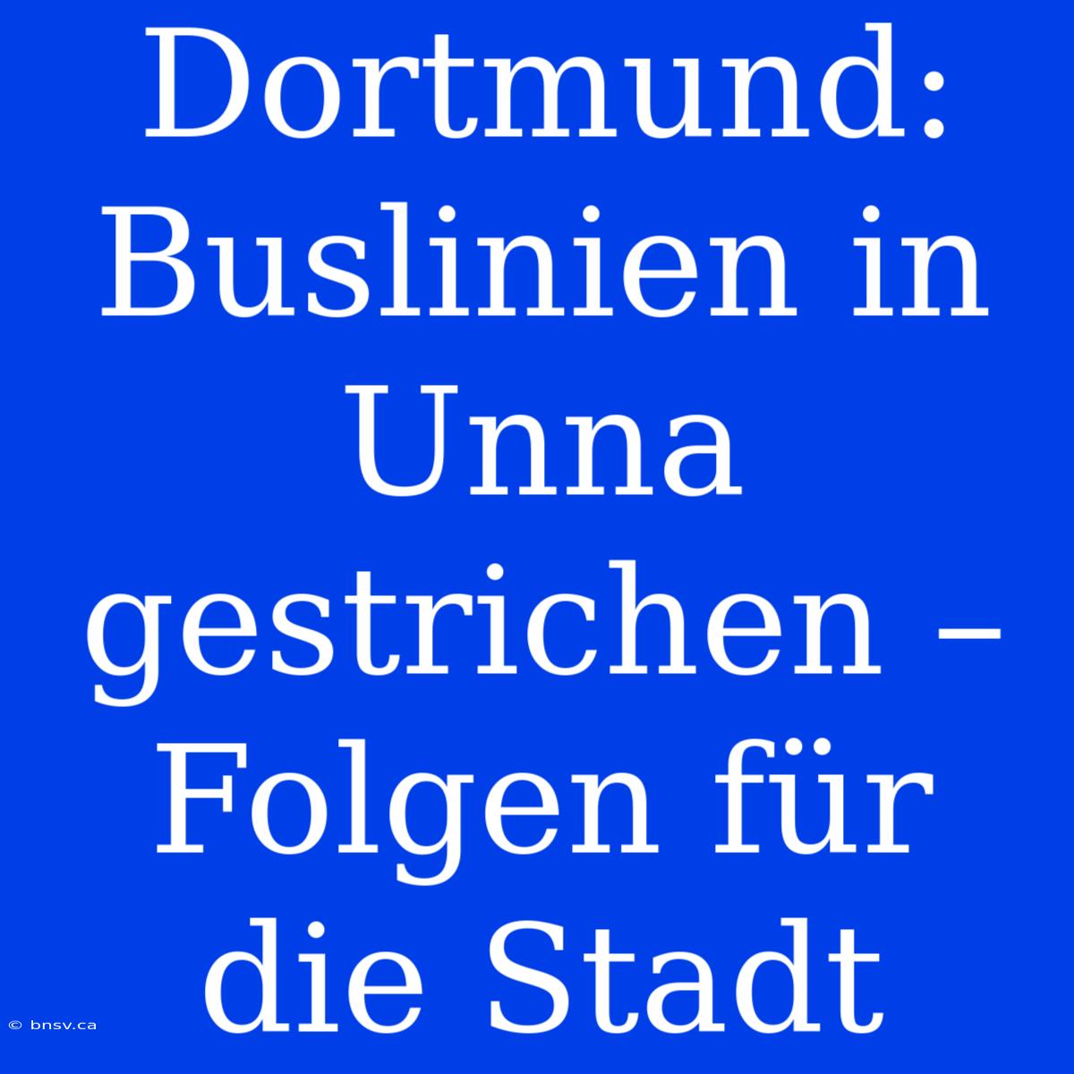 Dortmund: Buslinien In Unna Gestrichen – Folgen Für Die Stadt