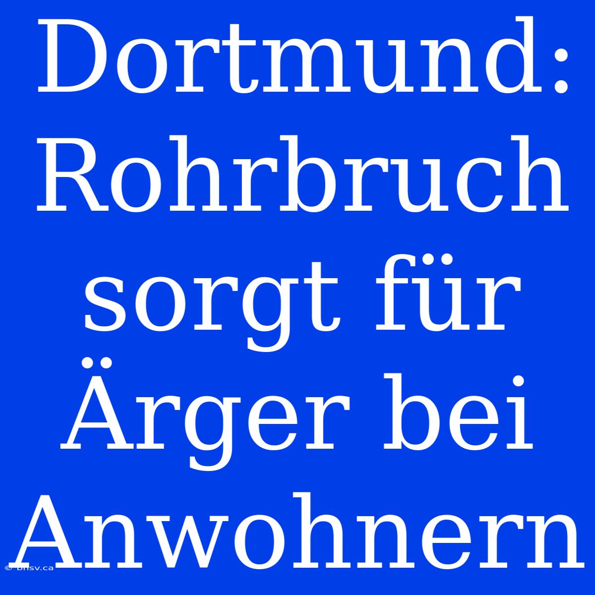 Dortmund: Rohrbruch Sorgt Für Ärger Bei Anwohnern