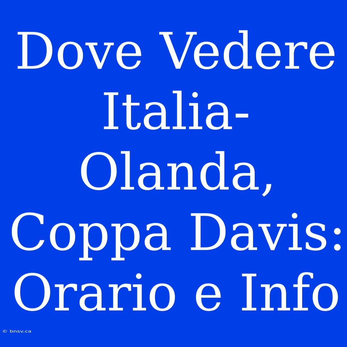 Dove Vedere Italia-Olanda, Coppa Davis: Orario E Info