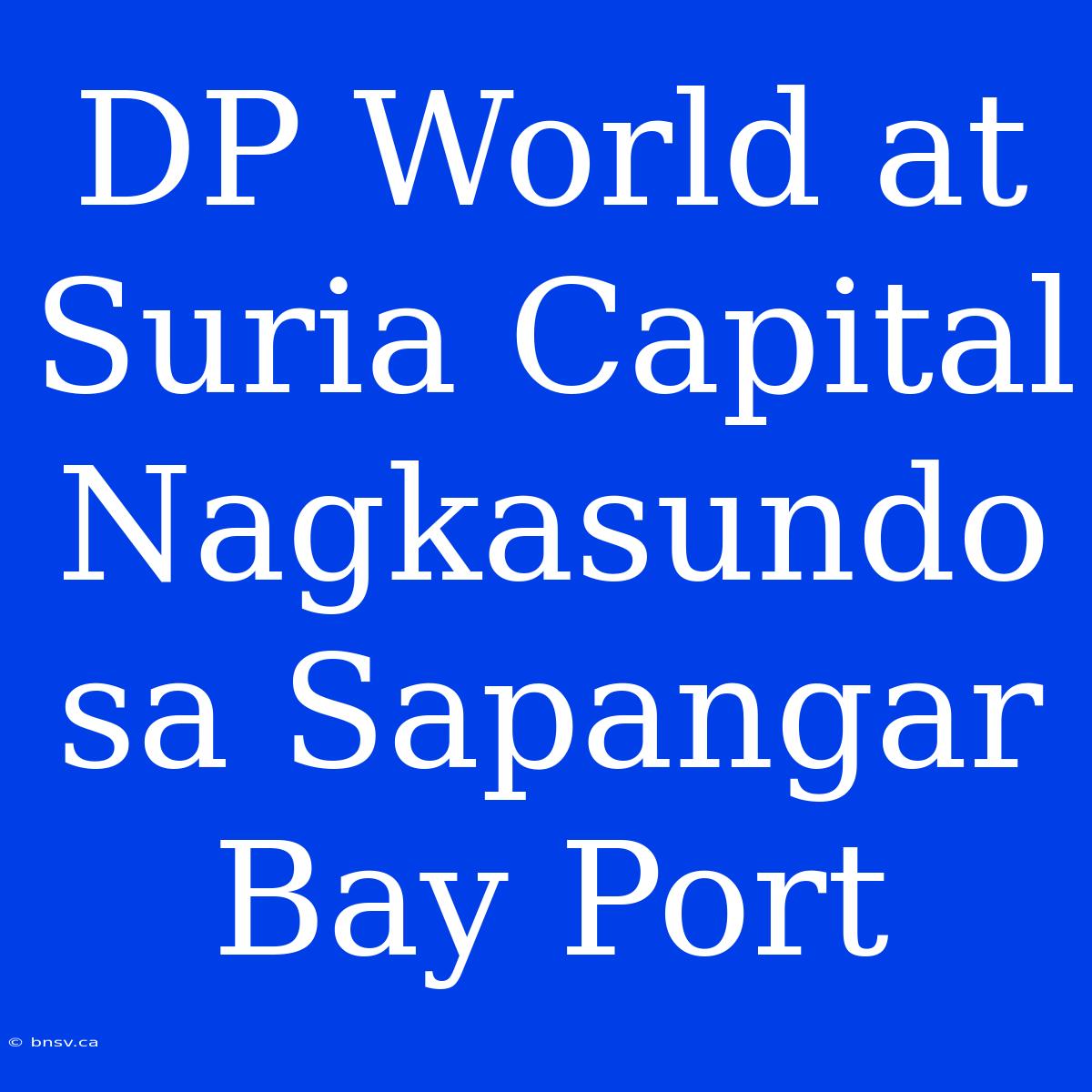 DP World At Suria Capital Nagkasundo Sa Sapangar Bay Port