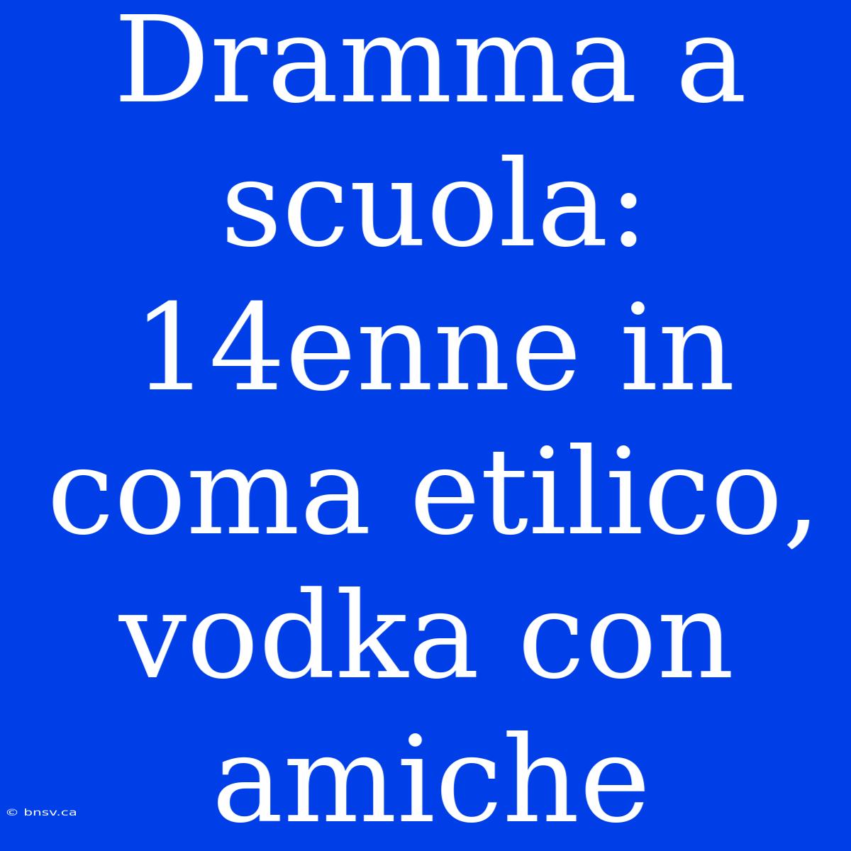 Dramma A Scuola: 14enne In Coma Etilico, Vodka Con Amiche