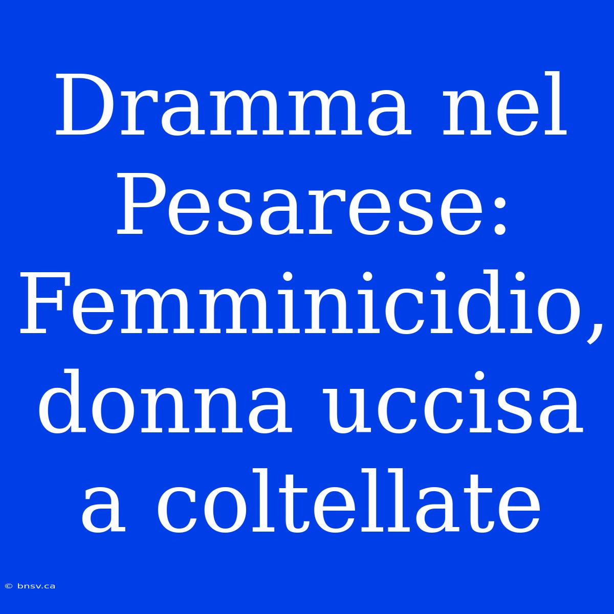 Dramma Nel Pesarese: Femminicidio, Donna Uccisa A Coltellate