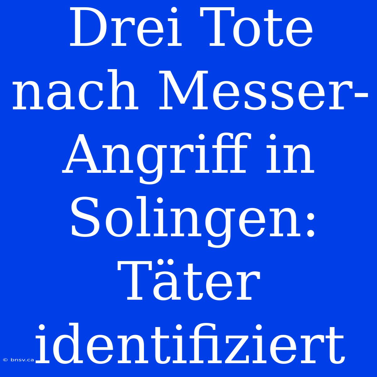 Drei Tote Nach Messer-Angriff In Solingen: Täter Identifiziert