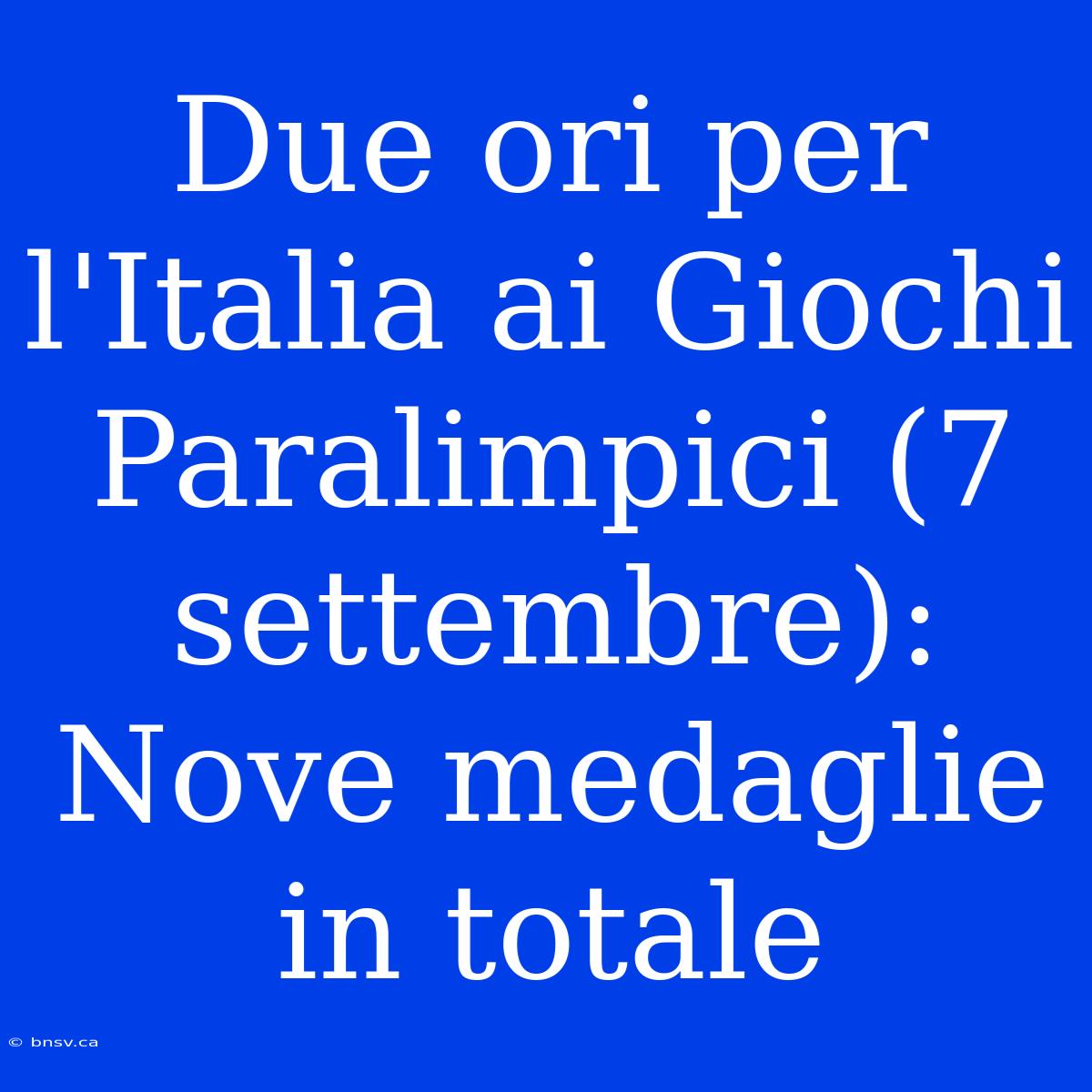 Due Ori Per L'Italia Ai Giochi Paralimpici (7 Settembre): Nove Medaglie In Totale