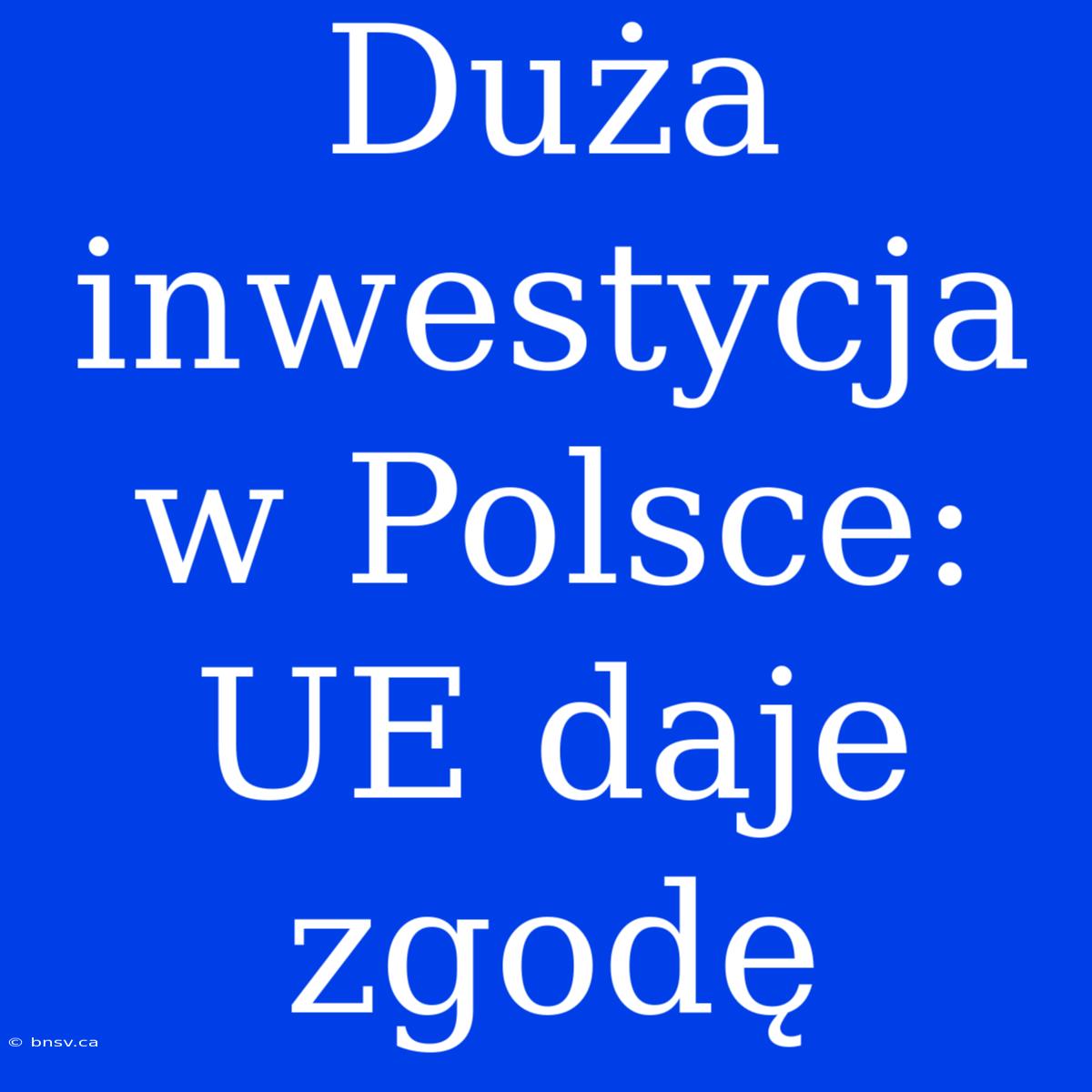 Duża Inwestycja W Polsce: UE Daje Zgodę