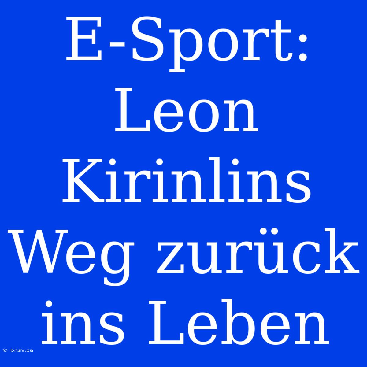 E-Sport: Leon Kirinlins Weg Zurück Ins Leben