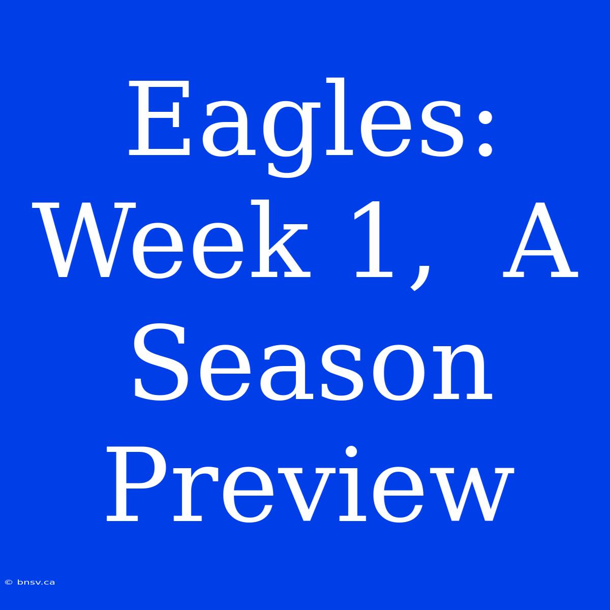 Eagles: Week 1,  A Season Preview