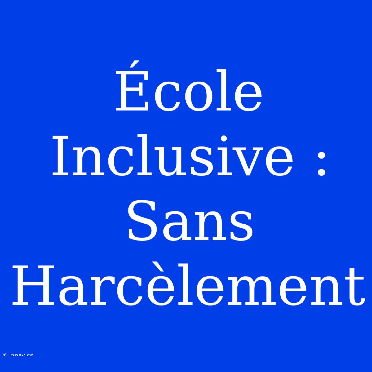 École Inclusive : Sans Harcèlement