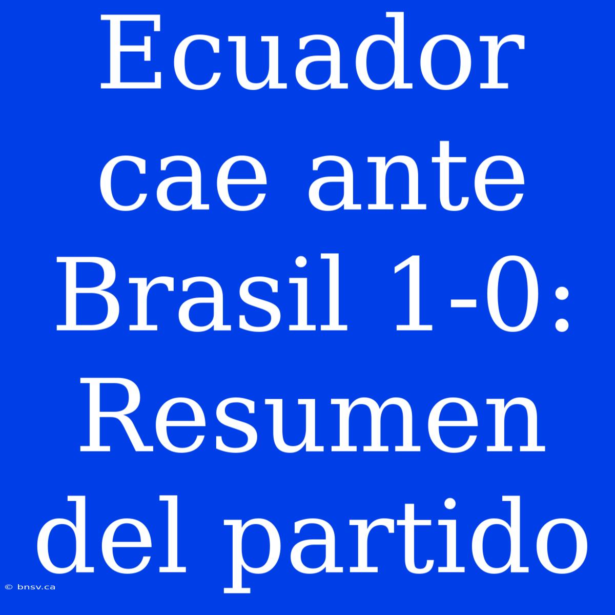 Ecuador Cae Ante Brasil 1-0: Resumen Del Partido