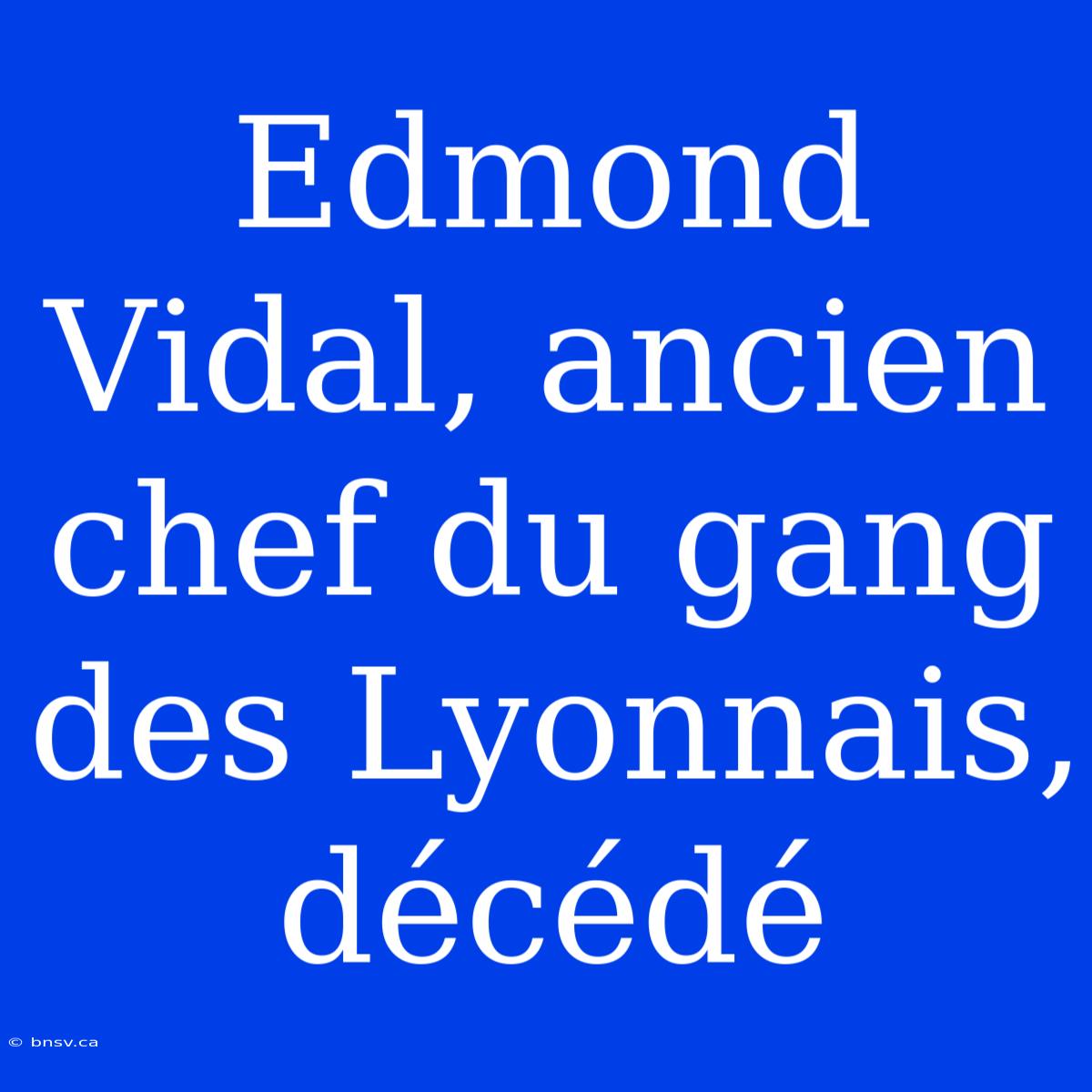 Edmond Vidal, Ancien Chef Du Gang Des Lyonnais, Décédé