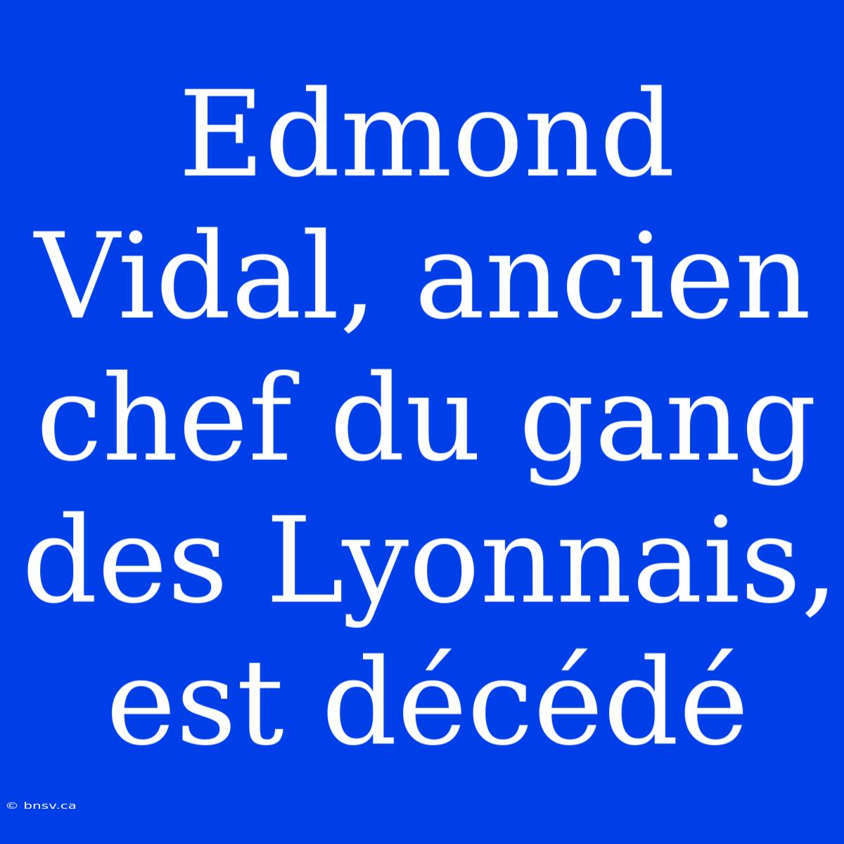 Edmond Vidal, Ancien Chef Du Gang Des Lyonnais, Est Décédé